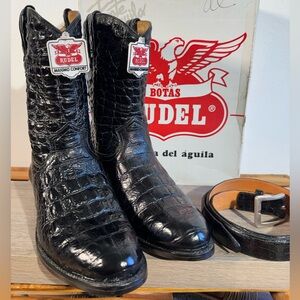 Rudel "Botas Roy" Men’s Full Alligator Cowboy Boots Size 9 E w/ Matching Belt 36